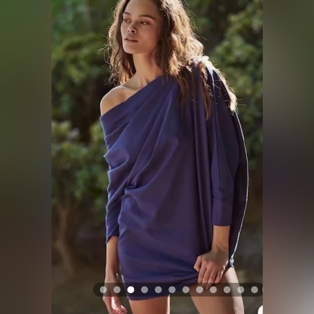 Free People Beach off the shoulder mini dress in blue size Xsmall